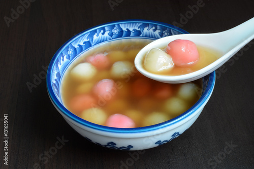 Homemade sweet Chinese tangyuan dessert, eaten for family reunions and special festivals