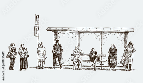 urban dwellers at the bus stop