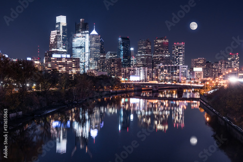Moon over the Philadelphia Night Skyline