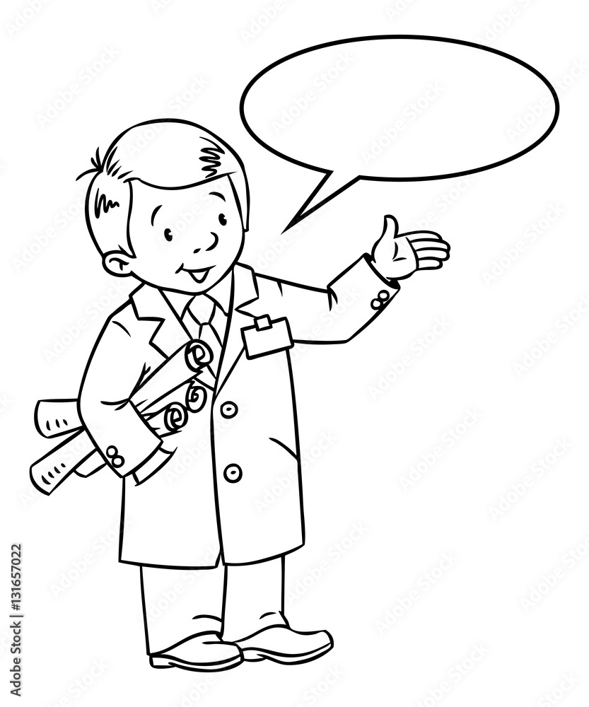 Funny engineer or inventor. With balloon for text Funny engineer or inventor. With balloon for text