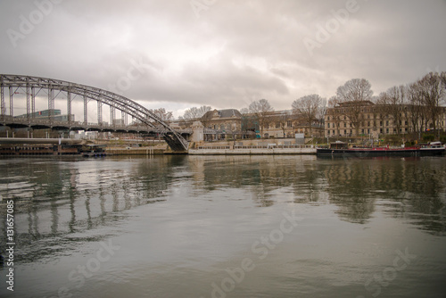 Paris, view of the Seine with Austerlitz bridge and Austerlitz station, in winter