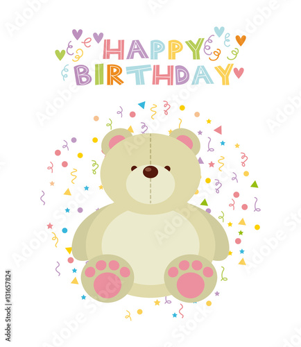 Wallpaper Mural happy birthday card with cute bear icon over white background. colorful design. vector illustration Torontodigital.ca