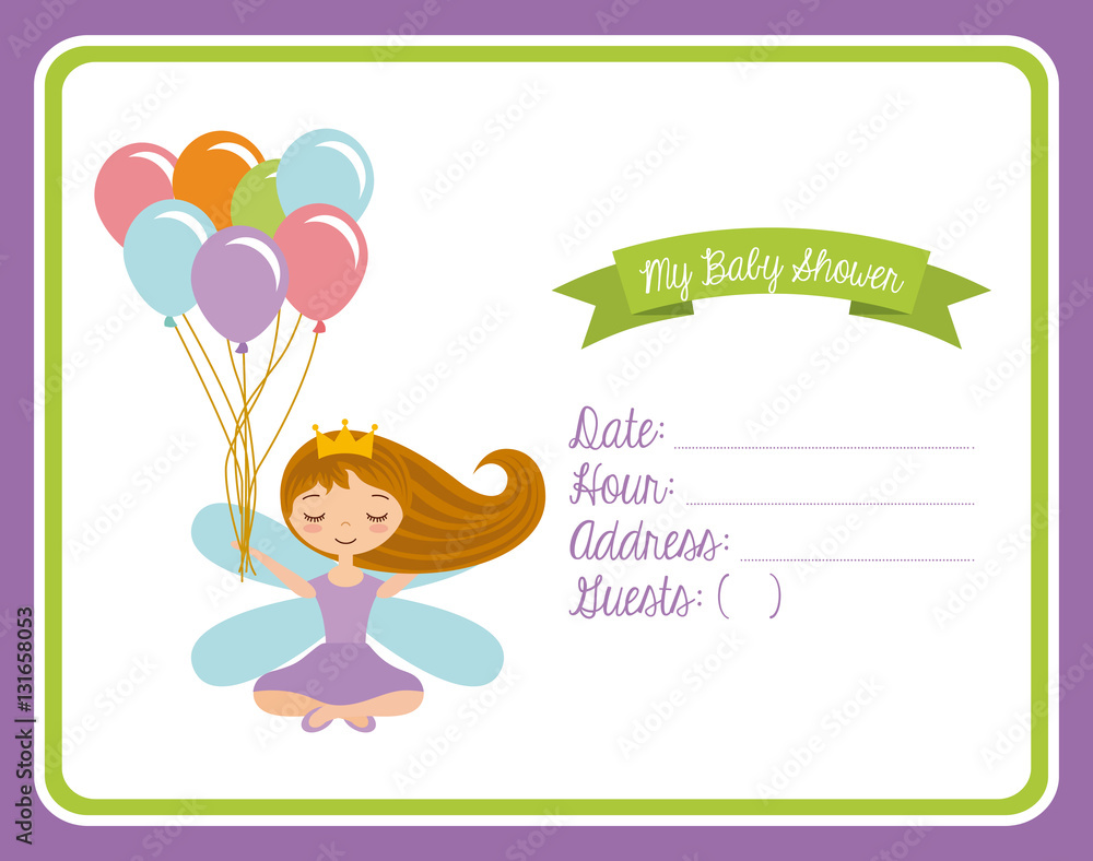 Baby shower invitation card with cute fairy tale girl icon. Colorful design. Vector illustration Baby shower invitation card with cute fairy tale girl icon. Colorful design. Vector illustration