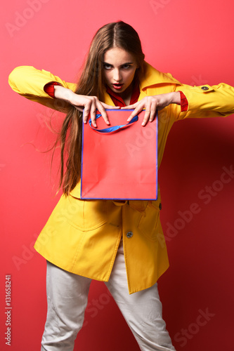 serious colorful girl with bag