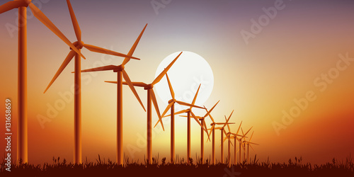 éoliennes - énergie renouvelable - environnement - Coucher de soleil