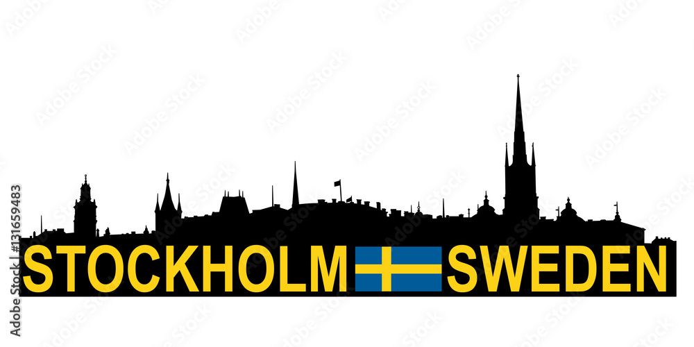 Naklejka premium Skyline of Stockholm, Sweden. Vector Illustration. Black silhouette.