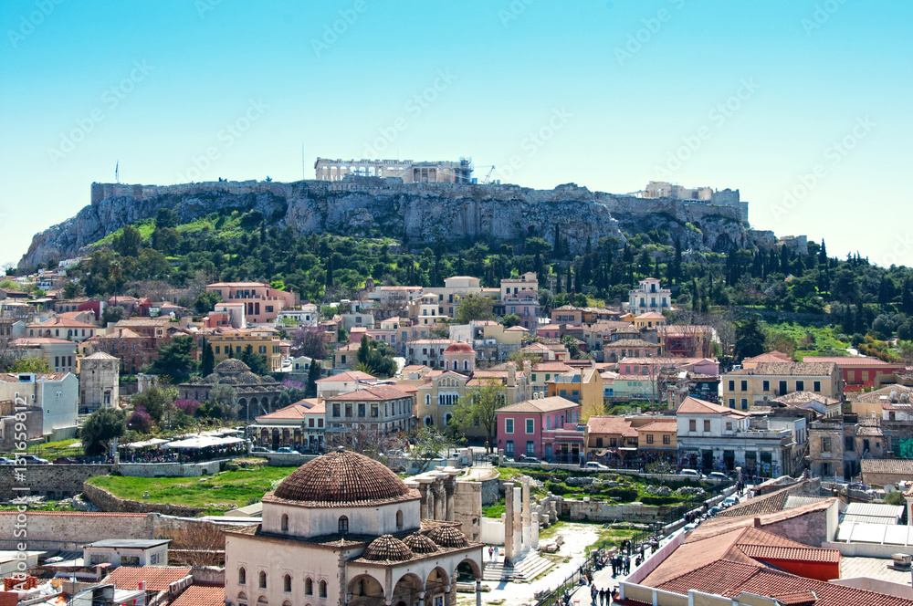 VIew of the monument of Acropolis in Athens, Greece