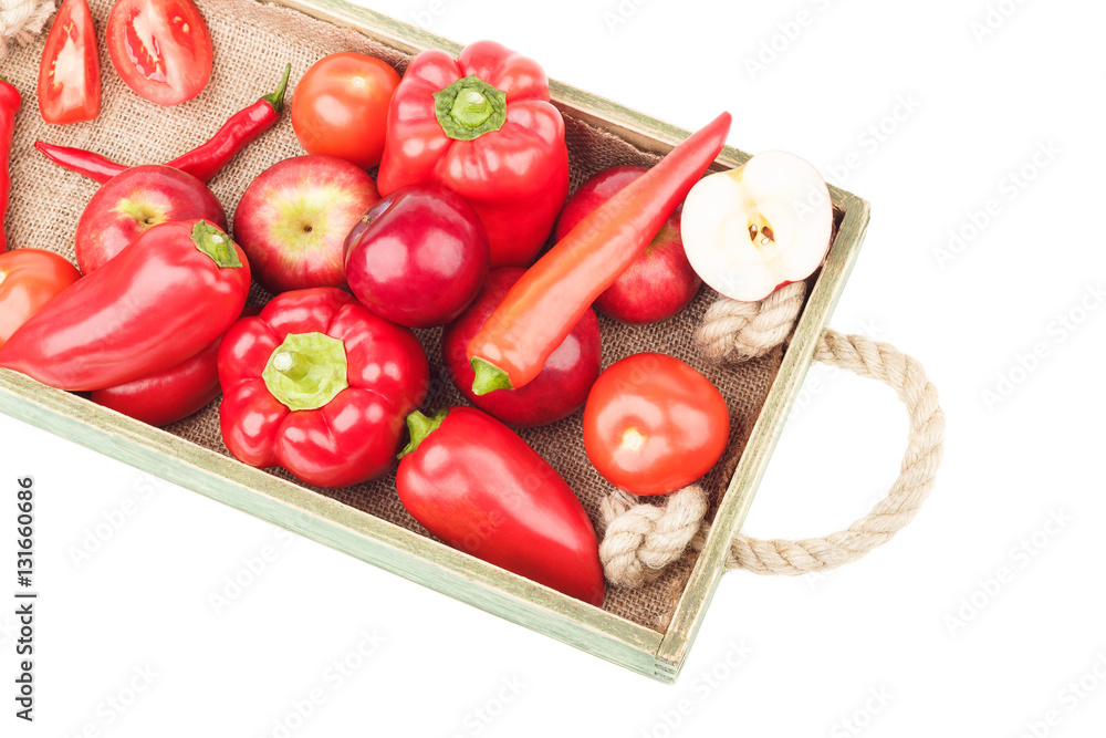 Set of red fresh raw vegetables and fruits Set of red fresh raw vegetables and fruits