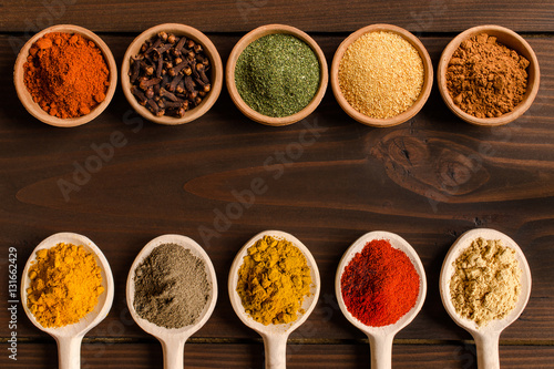 Colorful spices background - Top view