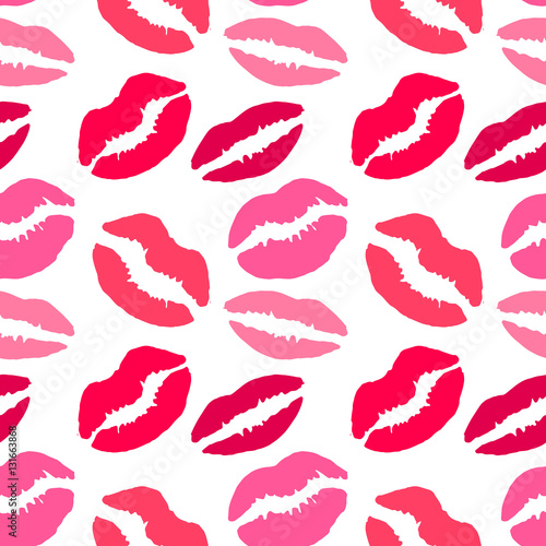Seamless pattern with lips print. Vector illustration with lips in different shapes  colors. Beauty salon makeup color swatch 