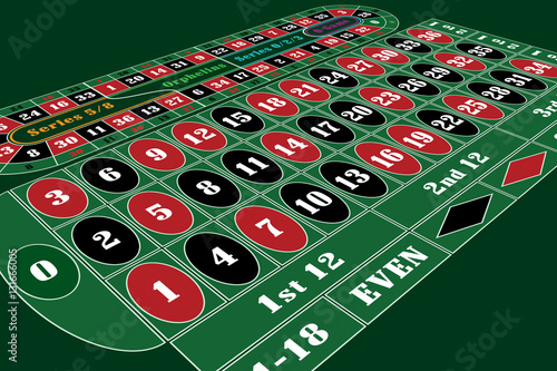Traditional European Roulette Table perspective vector illustration