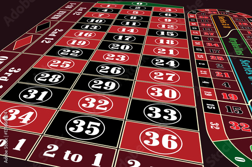 Traditional European Roulette Table perspective vector illustration