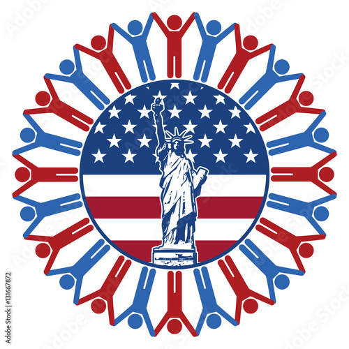 vector icon with flag of United States of America, statue of liberty