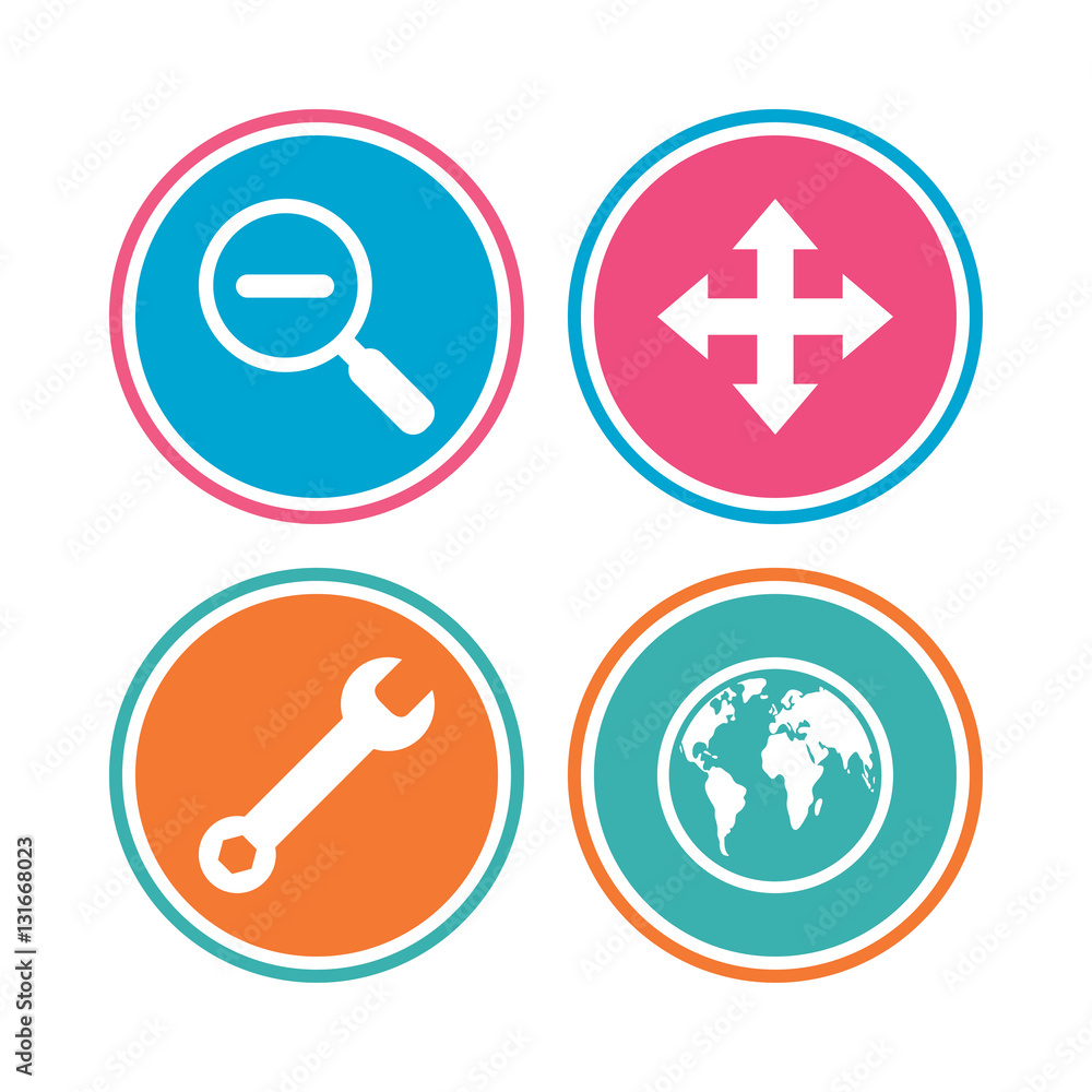 Magnifier glass and globe signs. Fullscreen. Magnifier glass and globe signs. Fullscreen.