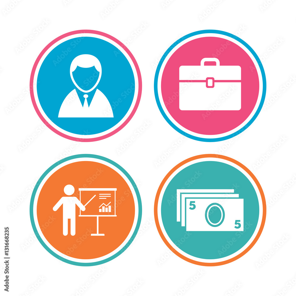 Businessman signs. Human and cash money icons. Businessman signs. Human and cash money icons.