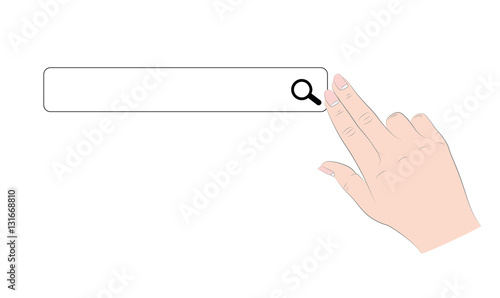 hand presses the search string. vector illustration.
