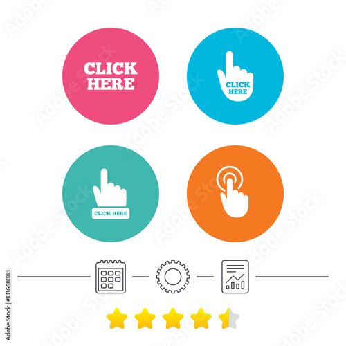 Click here signs. Hand press icons.