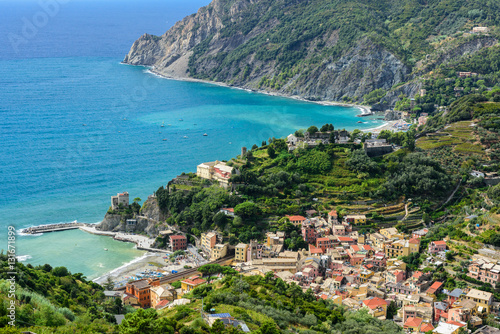 Bird's-eye view of Monterosso town, Cinque Terre, Italy.