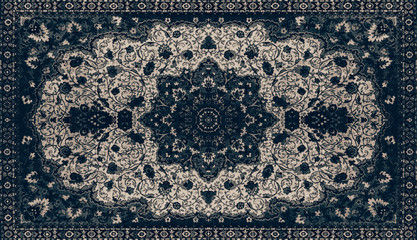 Persian Carpet Texture, abstract ornament. Round mandala pattern, Middle Eastern Traditional fabric Texture. Turquoise milky blue grey brown yellow red white black maroon orange grey purple grey pink