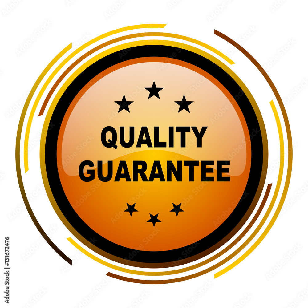 Quality guarantee sign vector icon. Modern design round orange button ...