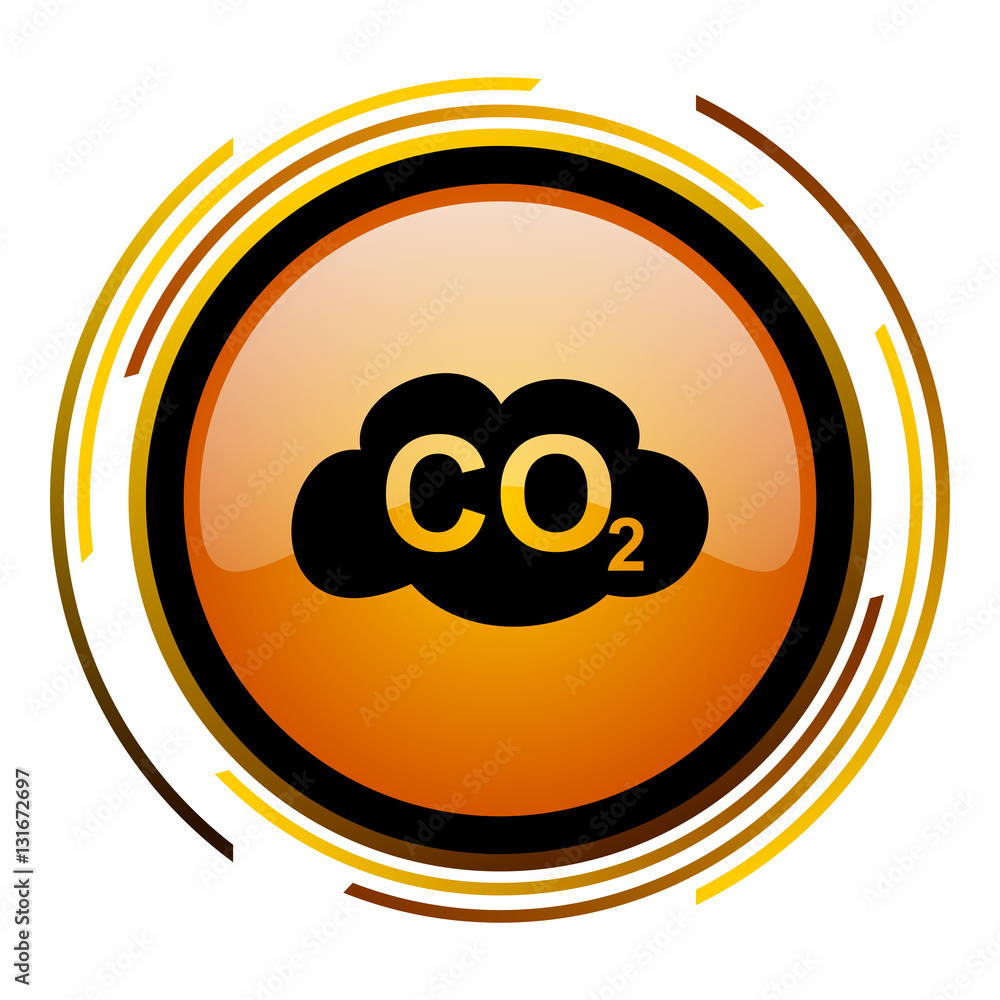 Carbon dioxide sign vector icon. Modern design round orange button isolated on white square background for web and application designers in eps10.