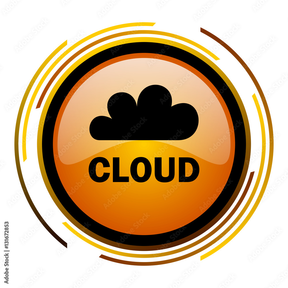 Cloud sign vector icon. Modern design round orange button isolated on white square background for web and application designers in eps10. Cloud sign vector icon. Modern design round orange button isolated on white square background for web and application designers in eps10.