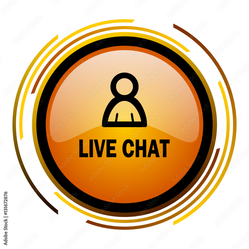 Live chat sign vector icon. Modern design round orange button isolated on white square background for web and application designers in eps10. Live chat sign vector icon. Modern design round orange button isolated on white square background for web and application designers in eps10.