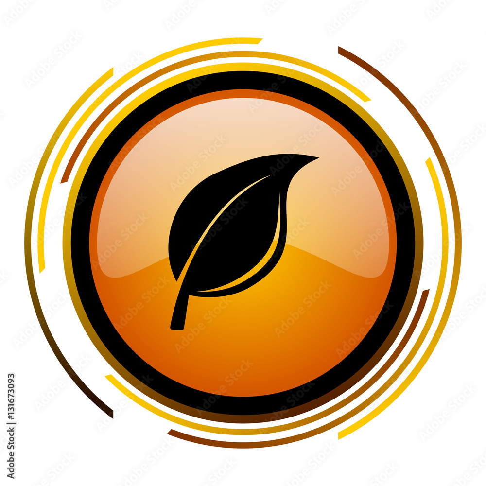 Plant leaf sign vector icon. Modern design round orange button isolated on white square background for web and application designers in eps10. Plant leaf sign vector icon. Modern design round orange button isolated on white square background for web and application designers in eps10.