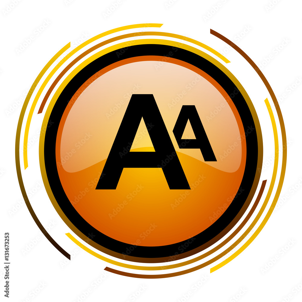 Letter A sign vector icon. Modern design round orange button isolated on white square background for web and application designers in eps10. Letter A sign vector icon. Modern design round orange button isolated on white square background for web and application designers in eps10.