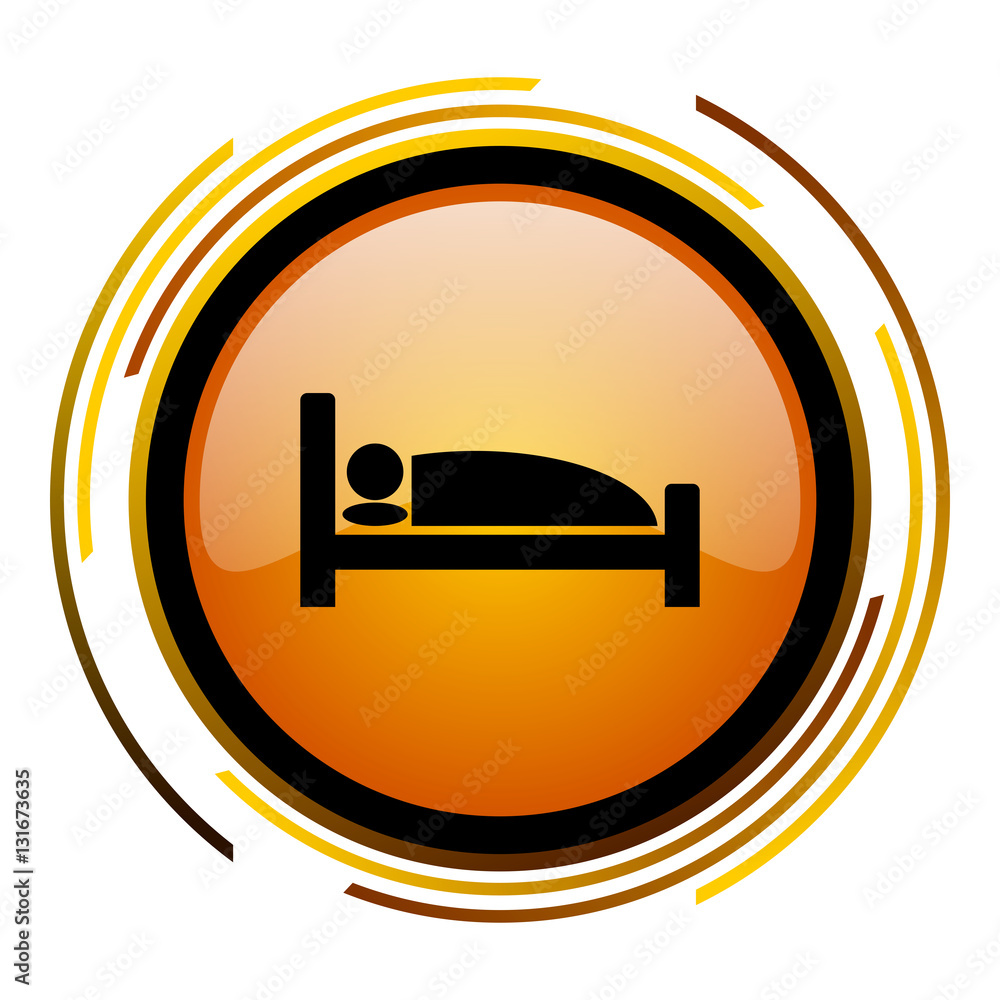Sleep bed hotel vector icon. Modern design round orange button isolated on white background for web and applications in eps10. Sleep bed hotel vector icon. Modern design round orange button isolated on white background for web and applications in eps10.