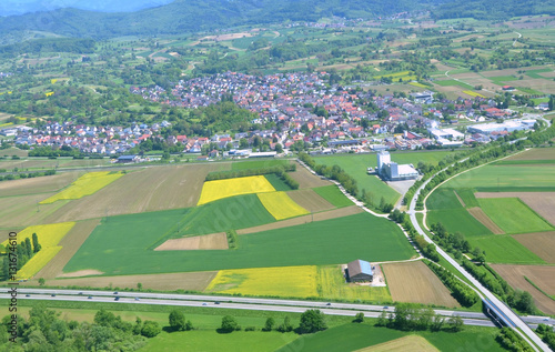 aerial view of an rural landscape the village of Hohberg and the Autobahn, Ortenau region Baden Germany photo
