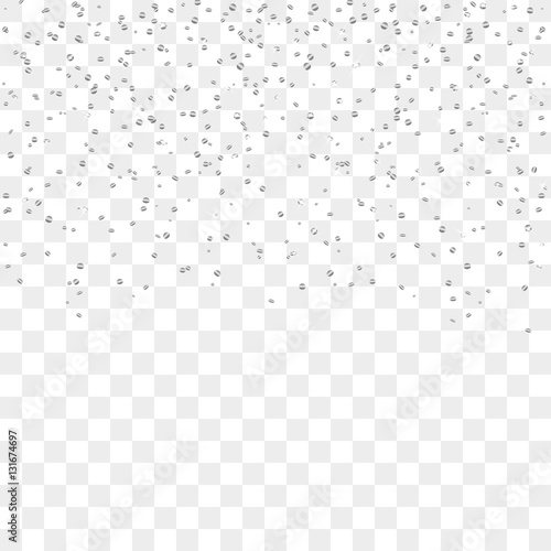 Silver confetti celebration, isolated on transparent background. Falling abstract decoration for party, birthday celebrate, anniversary or Christmas, New Year. Festival decor. Vector illustration