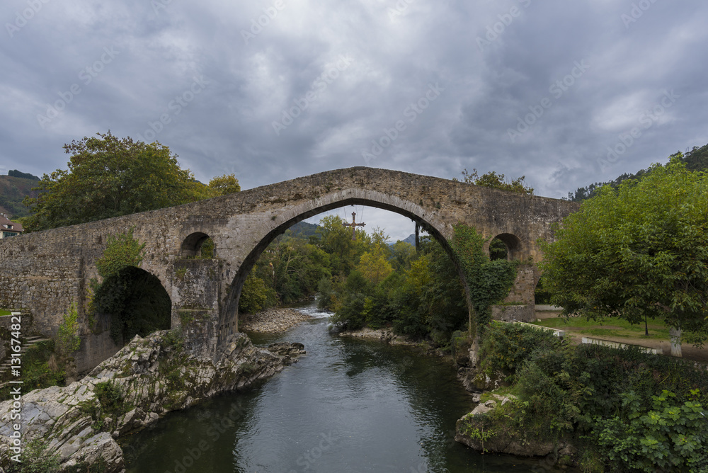 Roman bridge in Cangas de Onis (Asturias, Spain).