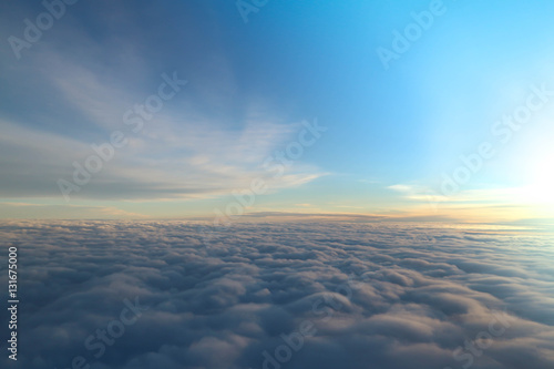 Beautiful photo from an airplane window. Sky and clouds