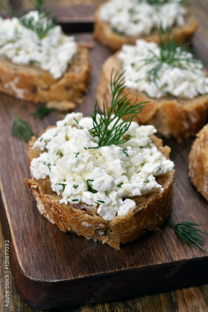 Sandwich with wholegrain bread, curd cheese and dill Sandwich with wholegrain bread, curd cheese and dill