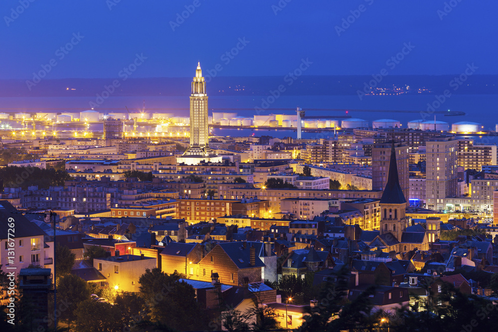 Panorama of Le Havre at night