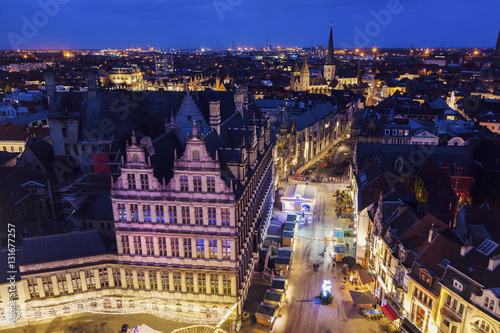 Night in Ghent - aerial view