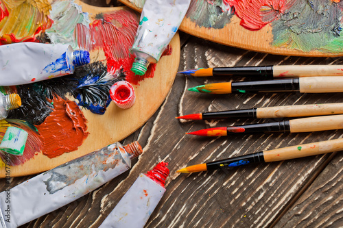 Paints and brushes
