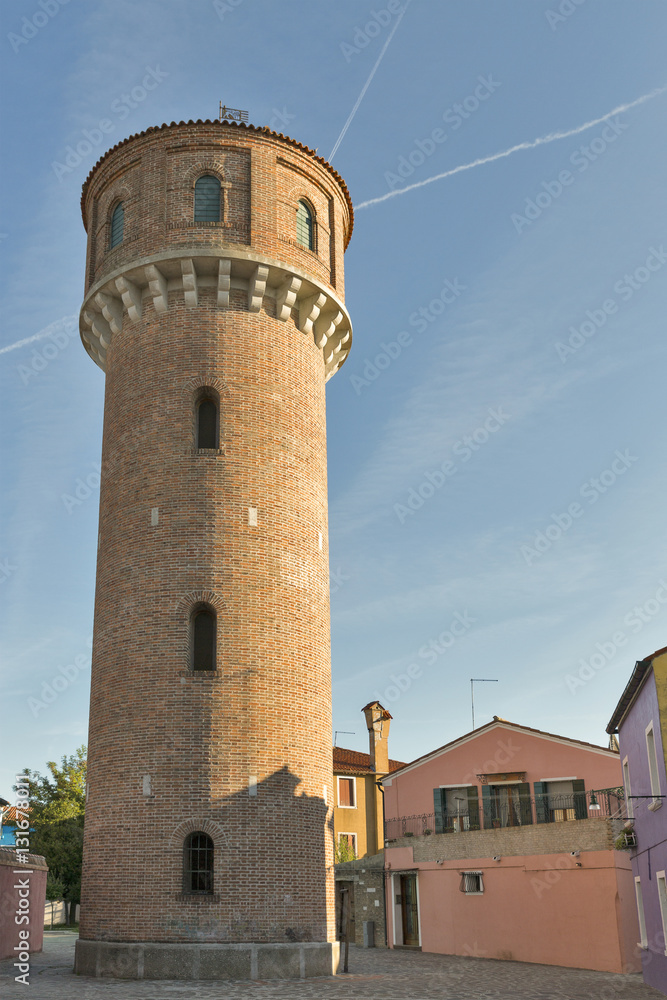 Old water supply tower on Burano island, Italy.