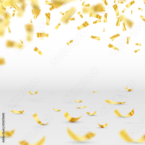 Golden confetti falls isolated. Vector illustration.