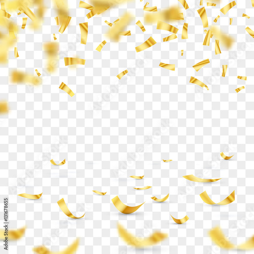 Golden confetti falls isolated. Vector illustration.