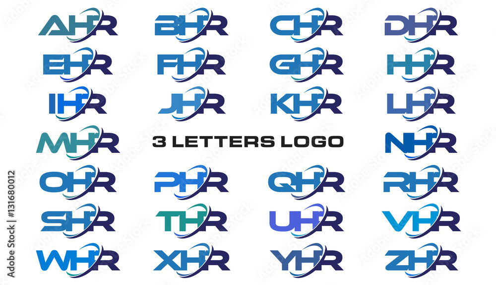 3 letters modern generic swoosh logo AHR, BHR, CHR, DHR, EHR, FHR, GHR, HHR, IHR, JHR, KHR, LHR, MHR, NHR, OHR, PHR, QHR, RHR, SHR, THR, UHR, VHR, WHR, XHR, YHR, ZHR
