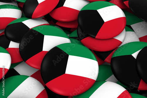 Kuwait Badges Background - Pile of Kuwaiti Flag Buttons 3D Illustration