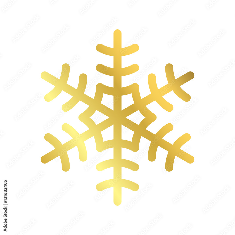 Obraz premium Gold Christmas snowflake icon. Golden silhouette snow flake sign isolated on white background. Elegant design for card, decoration. Symbol winter, New Year holiday celebration Vector illustration