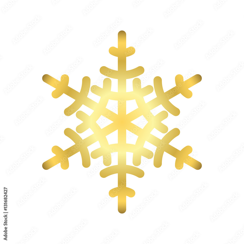 Obraz premium Gold Christmas snowflake icon. Golden silhouette snow flake sign isolated on white background. Elegant design for card, decoration. Symbol winter, New Year holiday celebration Vector illustration