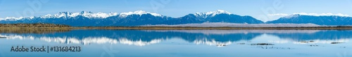 Panoramic view of Sangre de Cristo Range and Great Sand Dunes  looking from San Luis Lake  Colorado  USA.