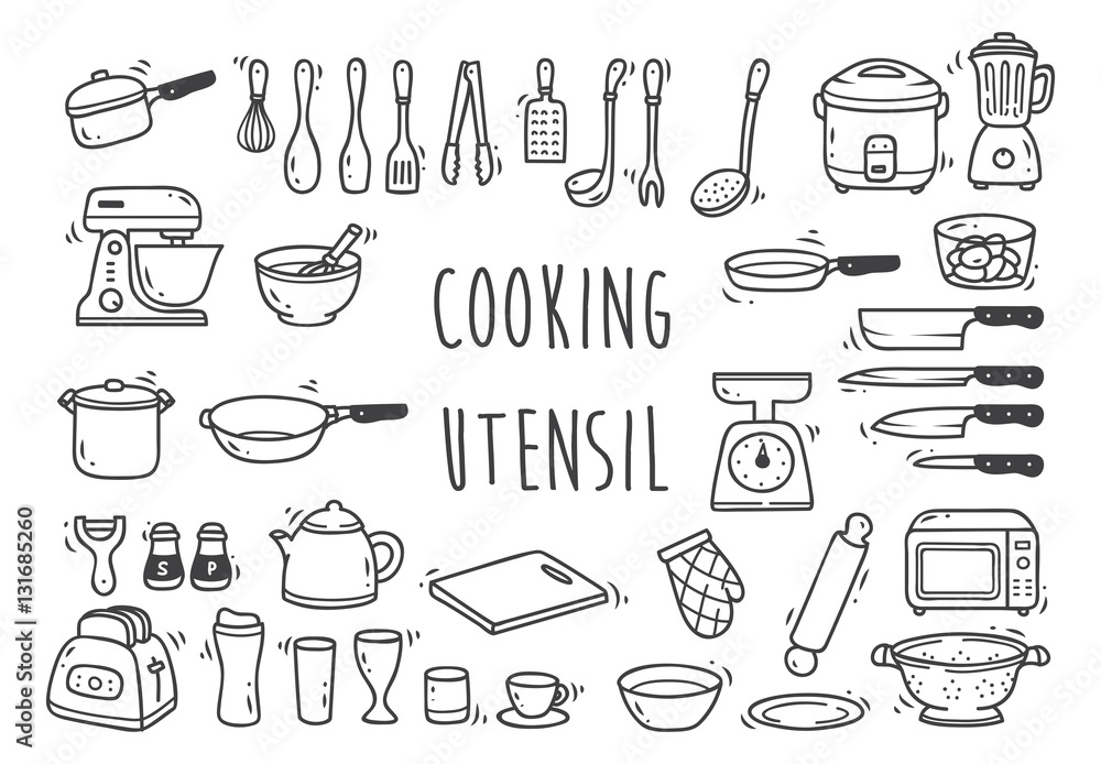 Set of kitchen utensil doodle Set of kitchen utensil doodle