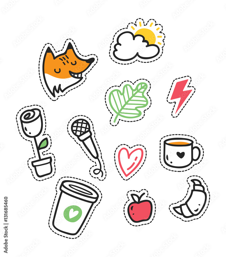 Set of cute cartoon patches Set of cute cartoon patches
