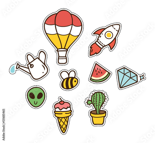 set of cute patch isolated on white background