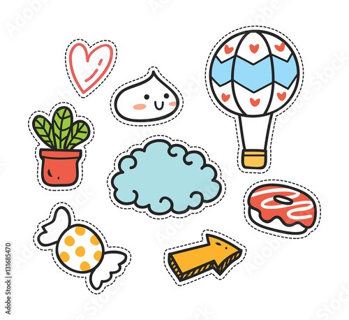 set of cute patch isolated on white background